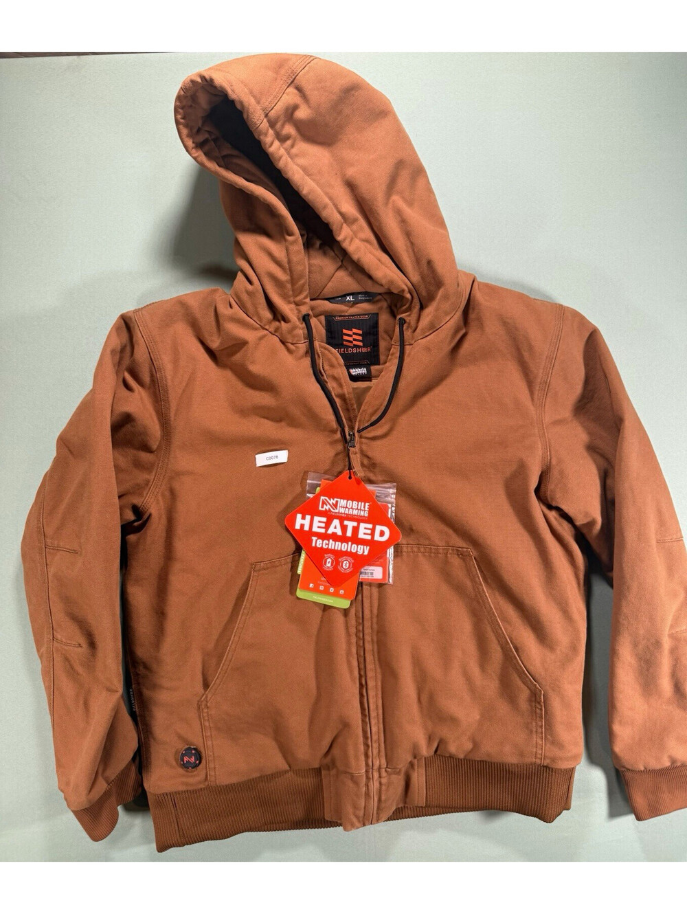 Fieldsheer Men's Heated with battery Full Zip Hooded Hoodie, Solid Brown XL